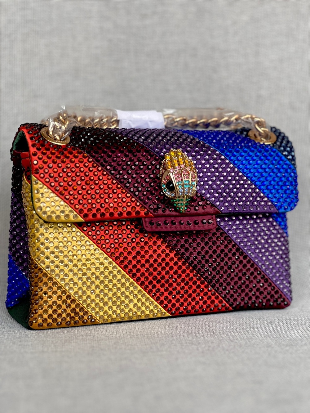 Kurt Geiger Rainbow Crystal embellished Satin Mini convertible bag NWT